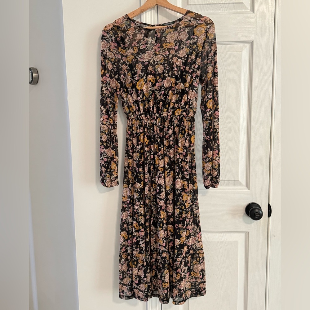 Wild Fable Black Floral Long Sleeve Dress